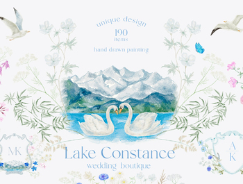 Lake Constance. Wedding Boutique. Watercolor Illustrations.