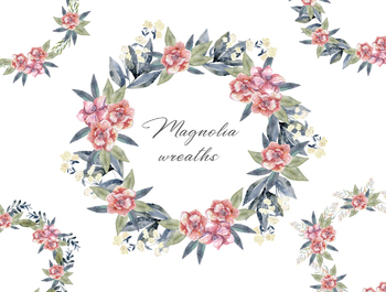 Watercolor Magnolia Wreaths, Frames