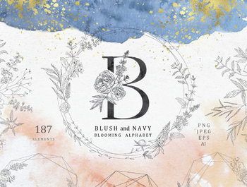 Blush & Navy. Blooming Alphabet.